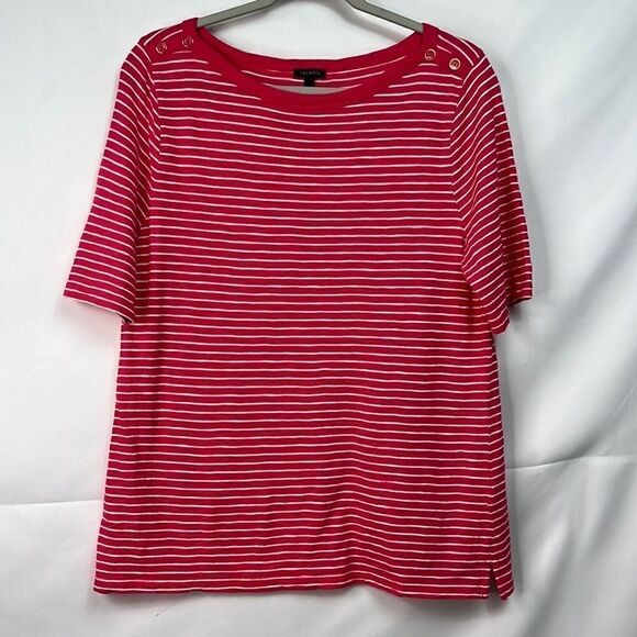 Talbots Tops - Talbots fuchsia pink and white boat neck short sleeve knit top EUC